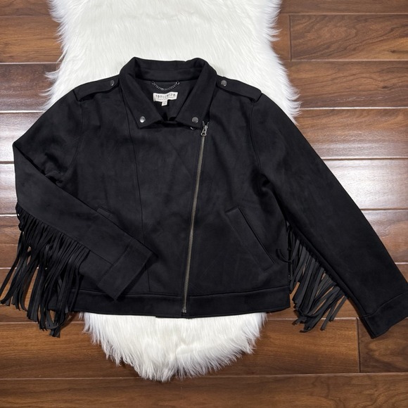 Idyllwind Jackets & Blazers - Idyllwind Miranda Lambert‎ Women's Size XL Black Suede Ellen Moto Fringe Jacket